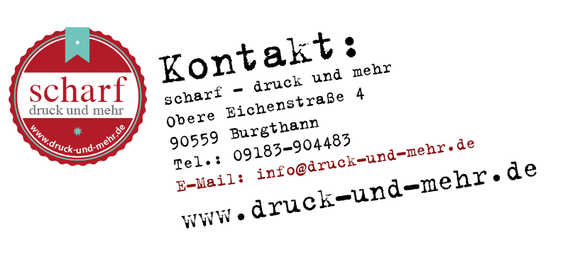 Zur Startseite Logo der Firma scharf - druck und mehr